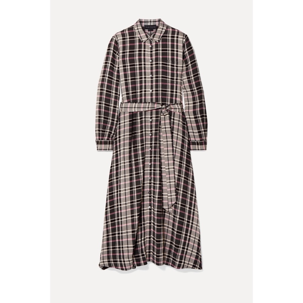 SOLD HATCH Checked Plaid Woven Midi Dress Sz 1 - Picture 8 of 10